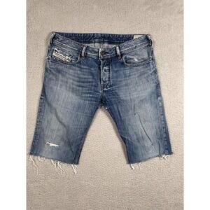 Diesel Jean Shorts Mens 33 Blue Zathan Denim Cutoff Distressed Button Fly